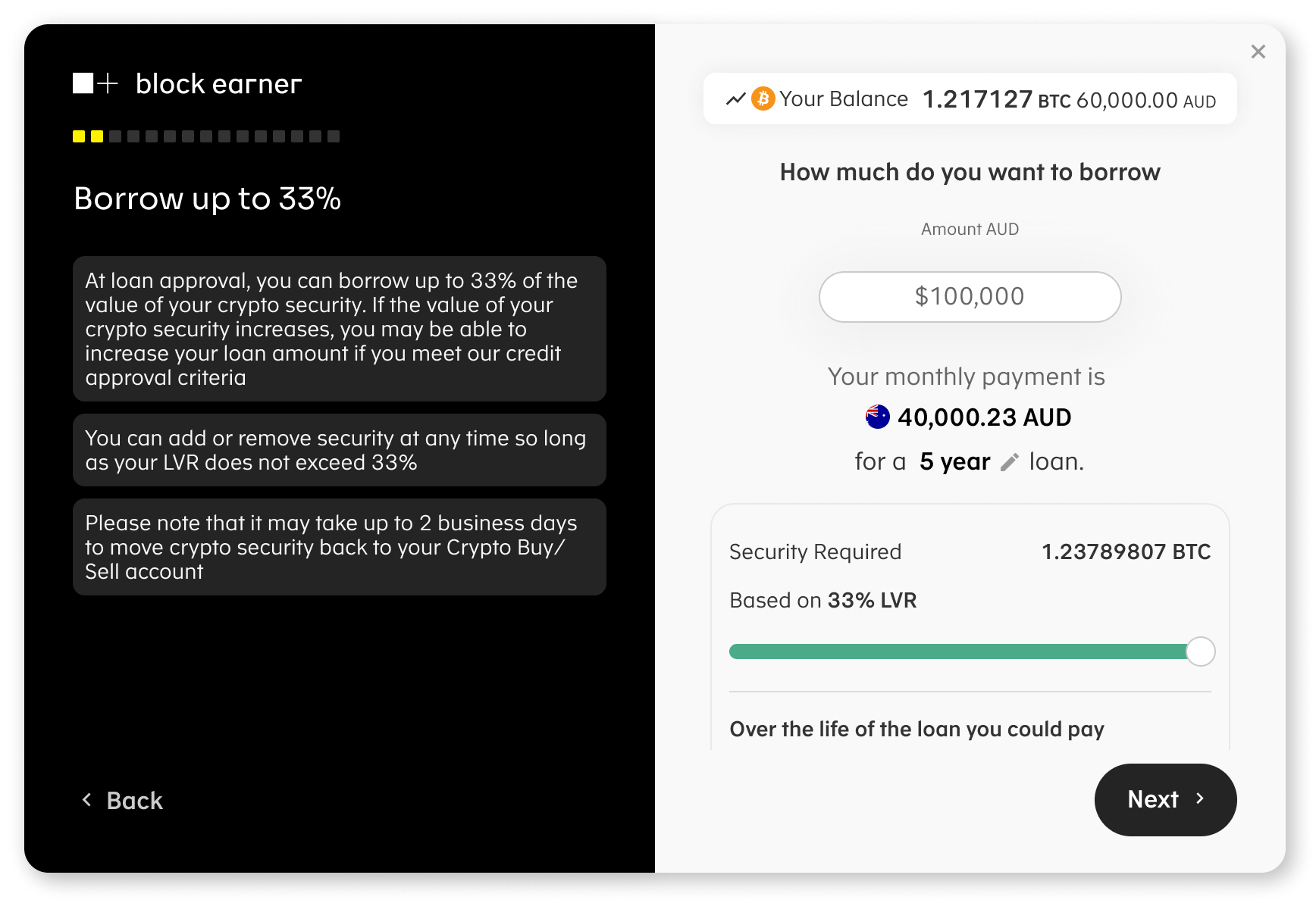 Block Earner - Fixed Term - Borrow Amount Example