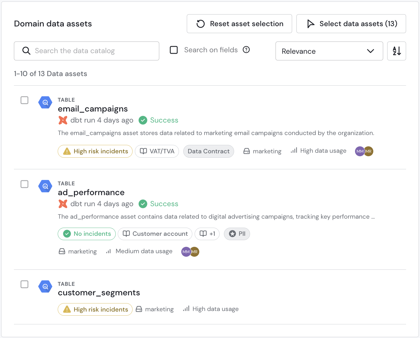 Select Data Assets for Your Domain