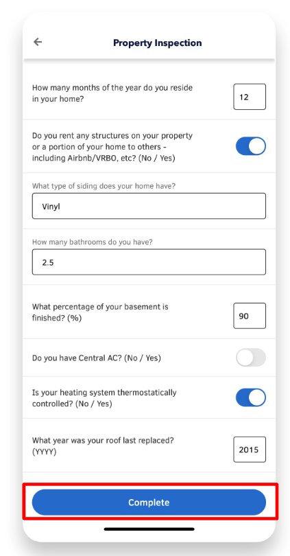 An example of the inspection checklist flow within the HOVER mobile application.