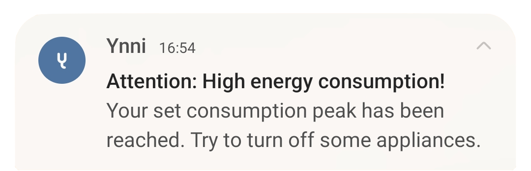Ynni consumption notification