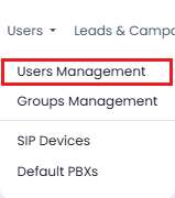 Screenshot of the Users > Users Management tab