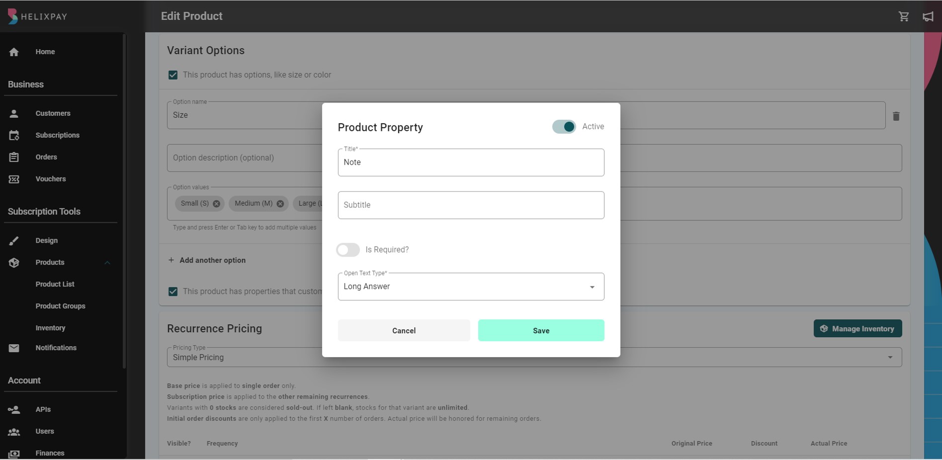 The Product Properties allow your customers to add a note to their order.