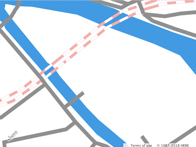 The map with a railroad showed as a dashed line