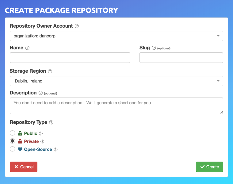 Create_Repo_Form.png Create Package Repository Form