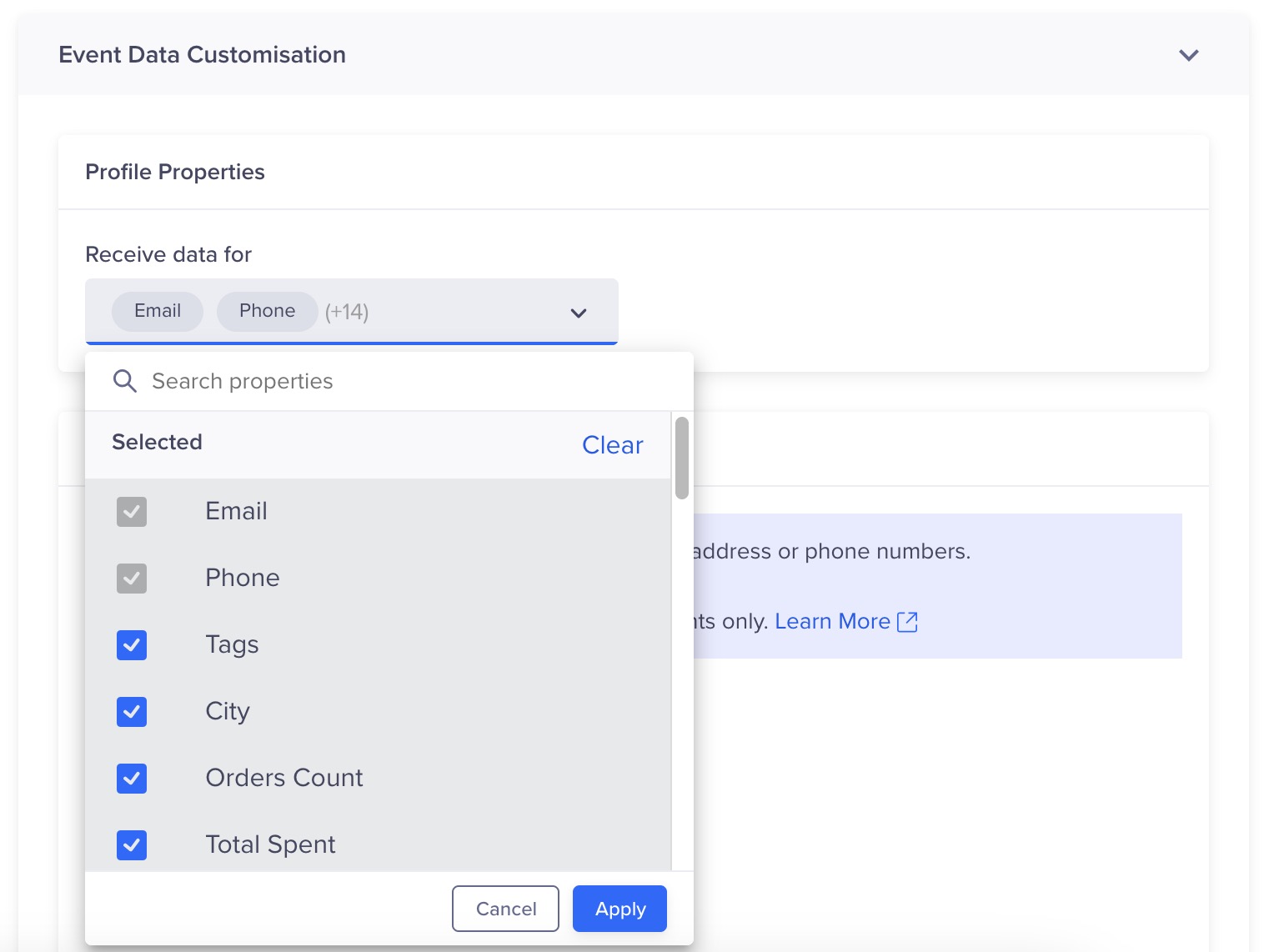 Select required profile properties