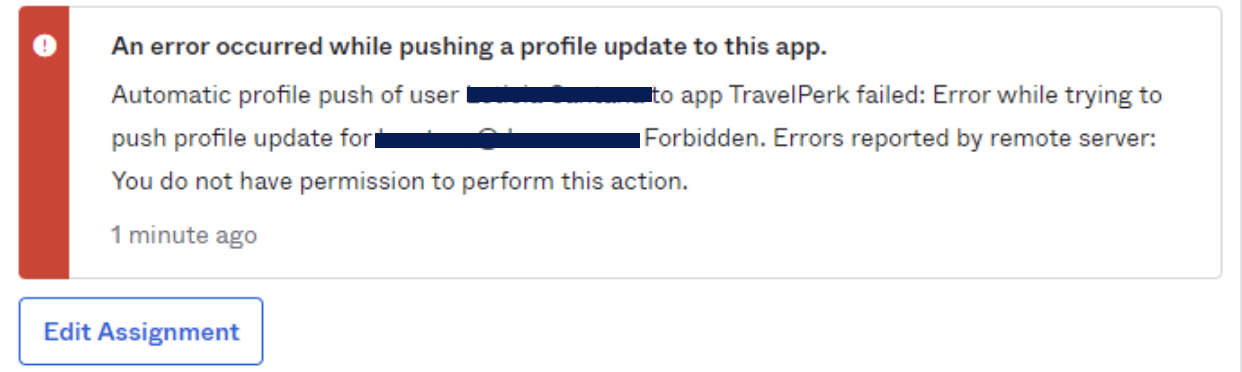 The Okta error message: "You do not have permission to perform this action."