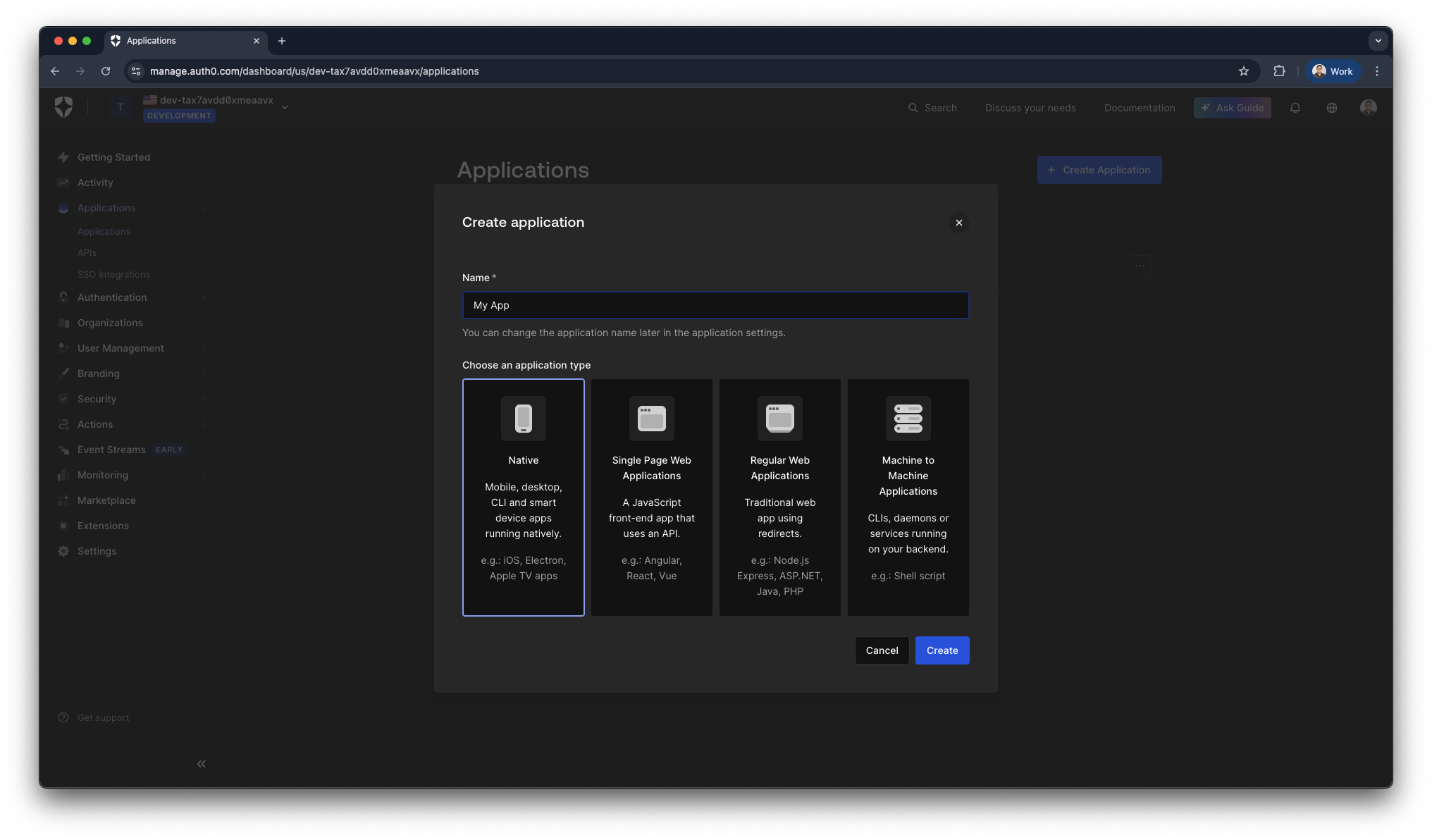 Auth0 Application Type