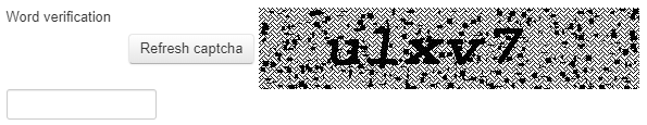 Screenshot of a CAPTCHA element rendered on a page with a distorted text image where visitors verify they are human