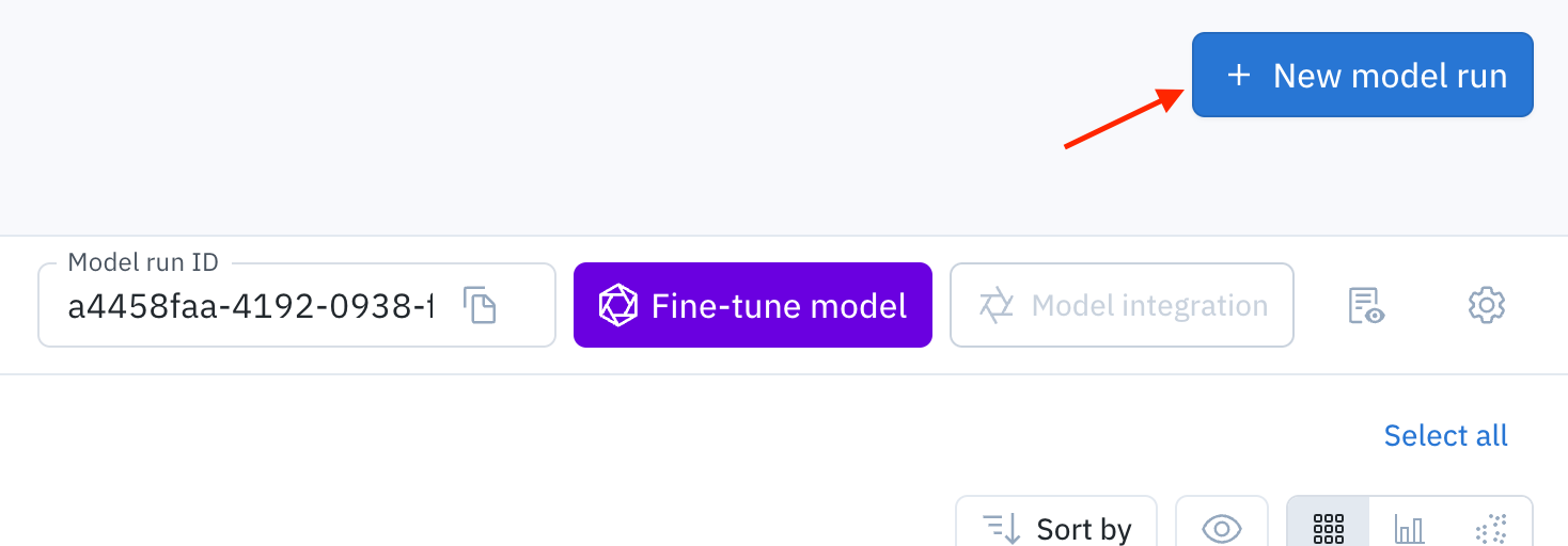 Go to **Model** > **Experiments** > select an experiment > click **+ New model run**