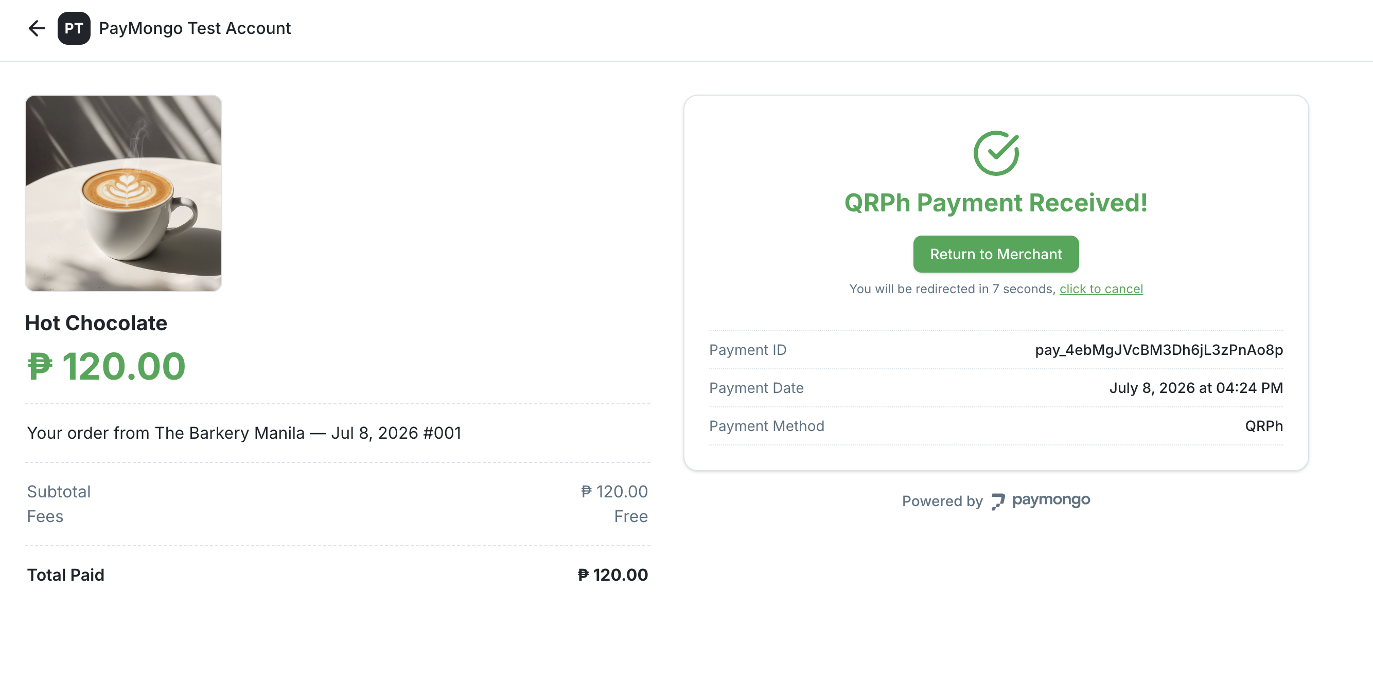 customer completes payment
