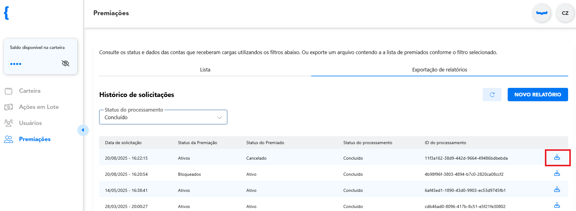 Download de relatório