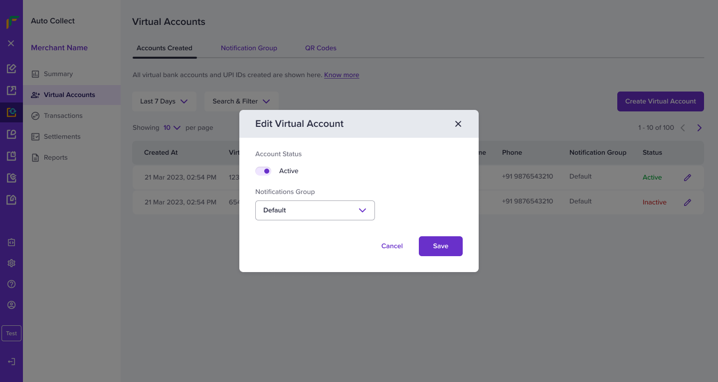 Edit Virtual Account