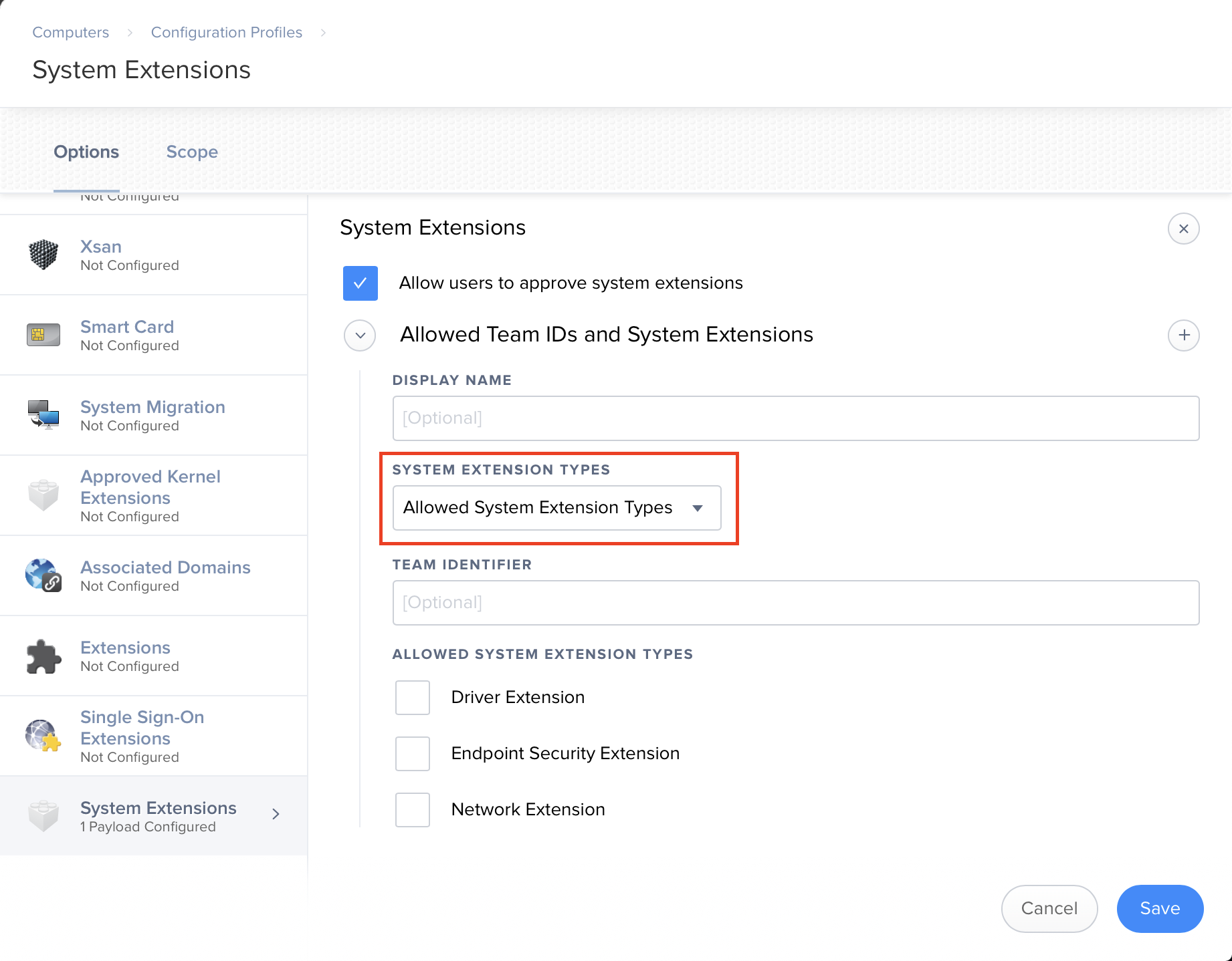 Allow System Extensions by specific extension types, with option to limit by Team ID.