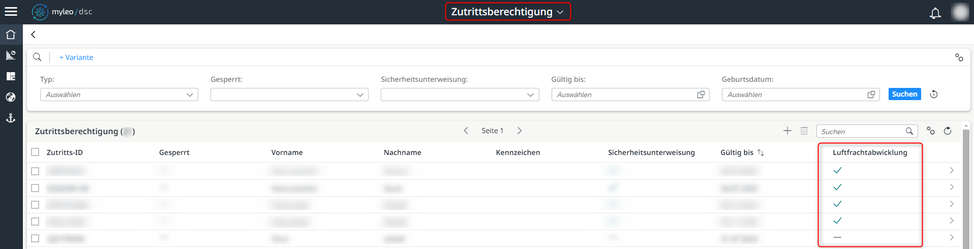Anzeige in der Worklist, ob ein Fahrer für die Luftfrachtabwicklung zugelassen ist
