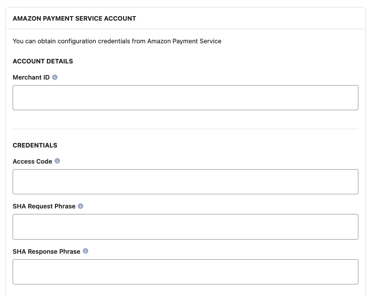 A screenshot showing the Klarna account fields.
