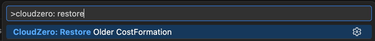 Select CloudZero: Restore Older CostFormation command