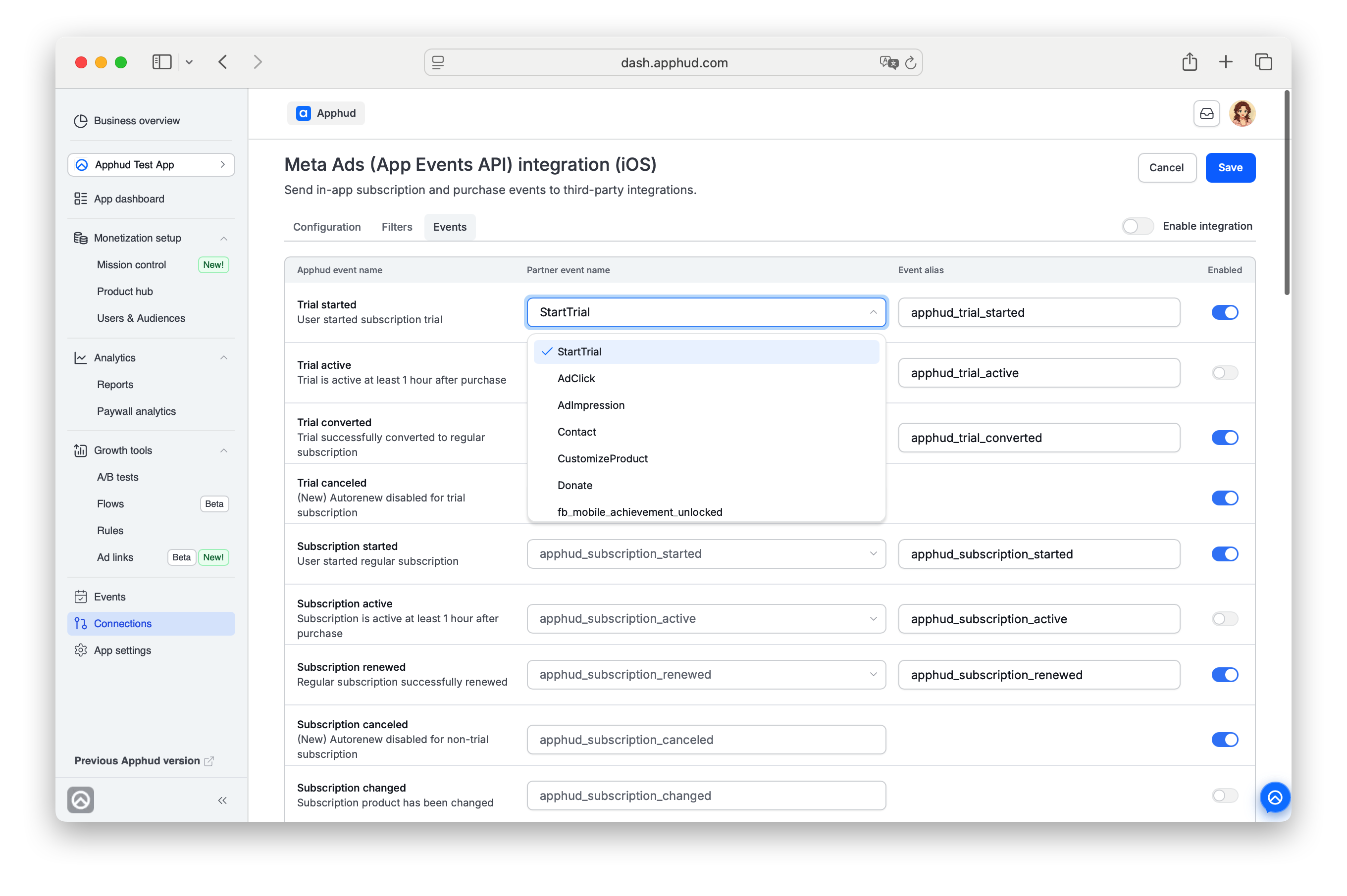 Meta (App Events API) - Events configuration