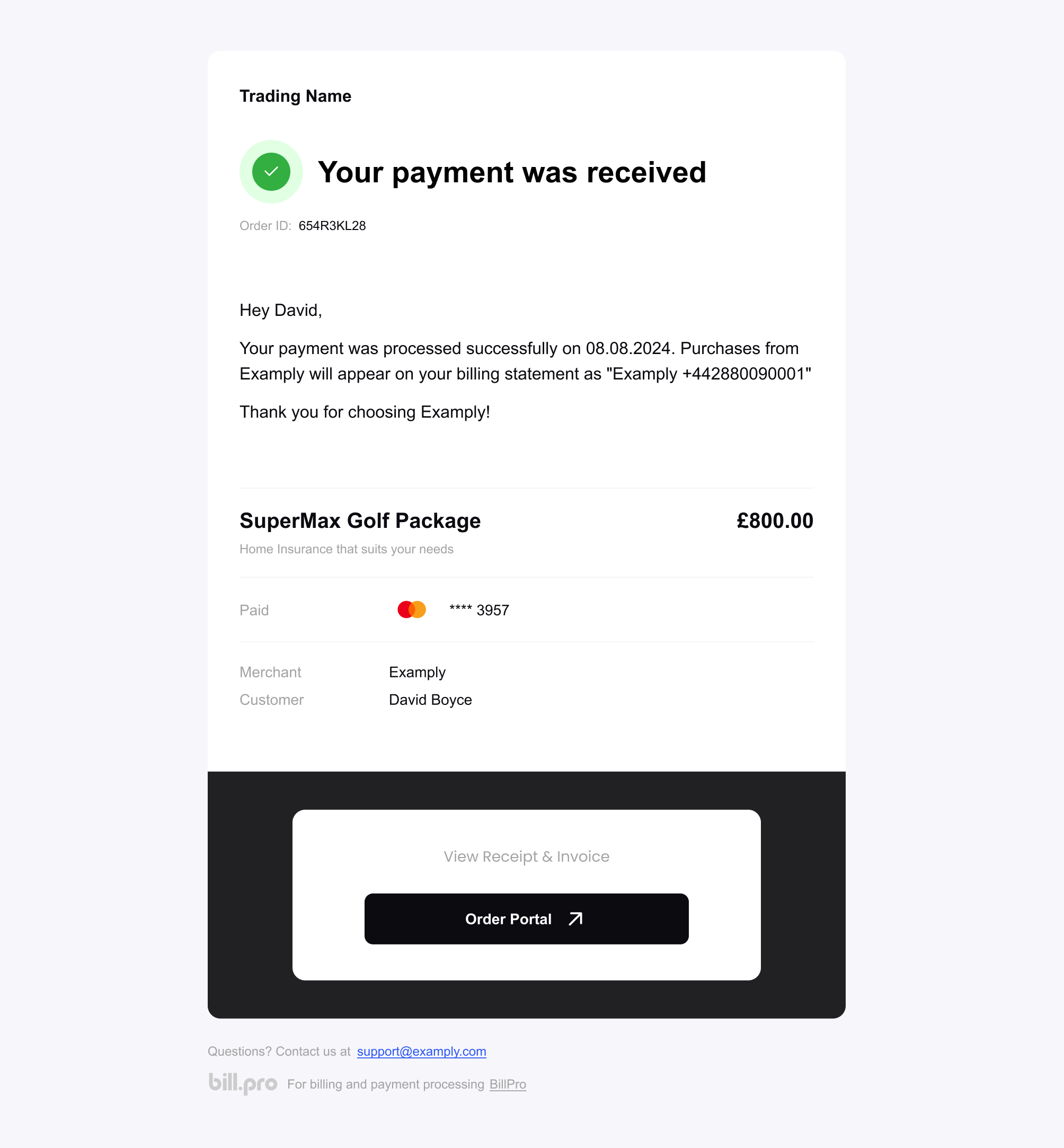 The purchase confirmation email