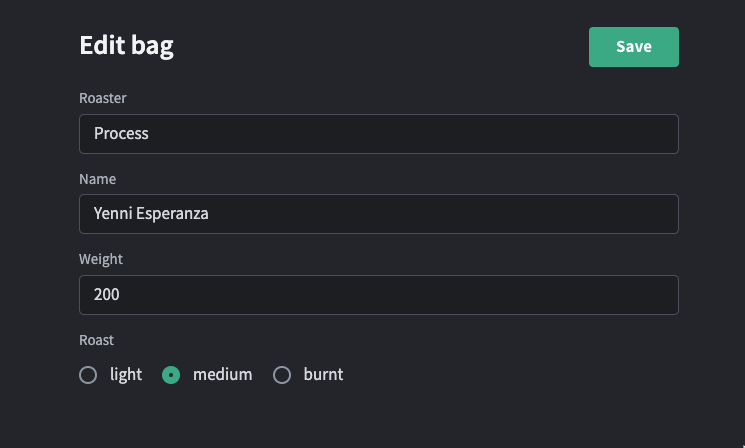 The edit screen, with form fields populated by the Repeater block