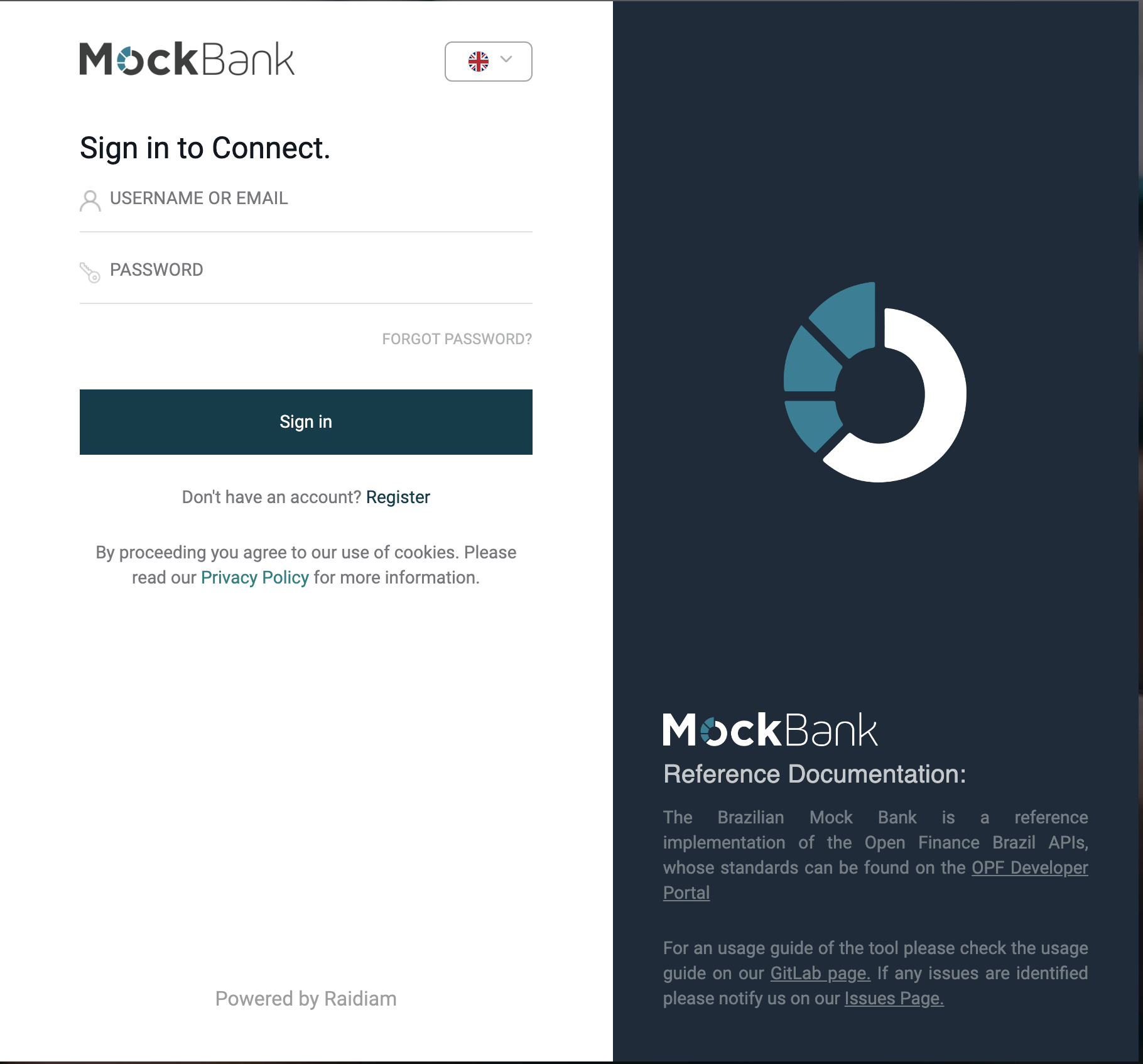 Use **user** and **password** to login into Mock bank and it will redirect to the Success or Error Page depending on the result of the Payment.