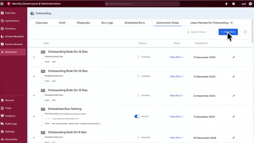 Onboarding automation rule department specific onboarding example with scheduling options.gif