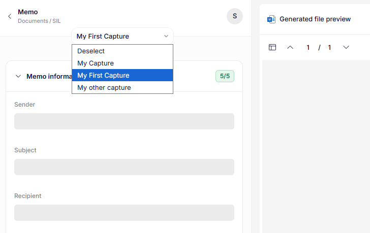 Selecting a capture at the top of the form.