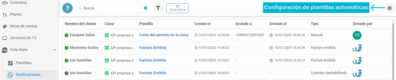 Vista y configuración de notificaciones