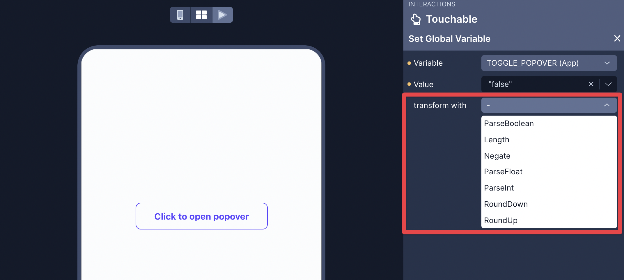 CleanShot 2021-08-04 at 22.58.55@2x.png Transform Functions appear when a value is provided with a dropdown menu.