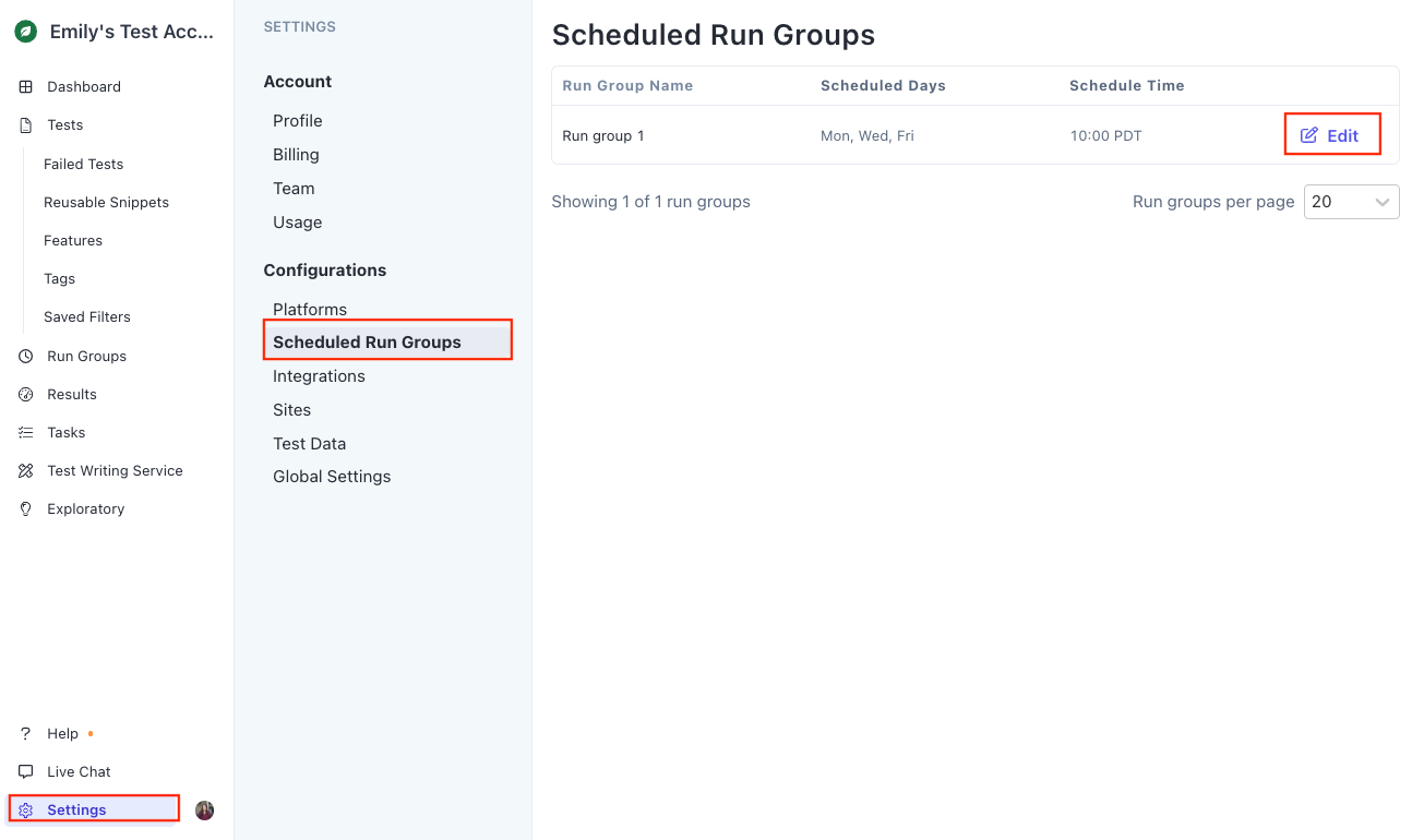Using the Scheduled Run Groups page.