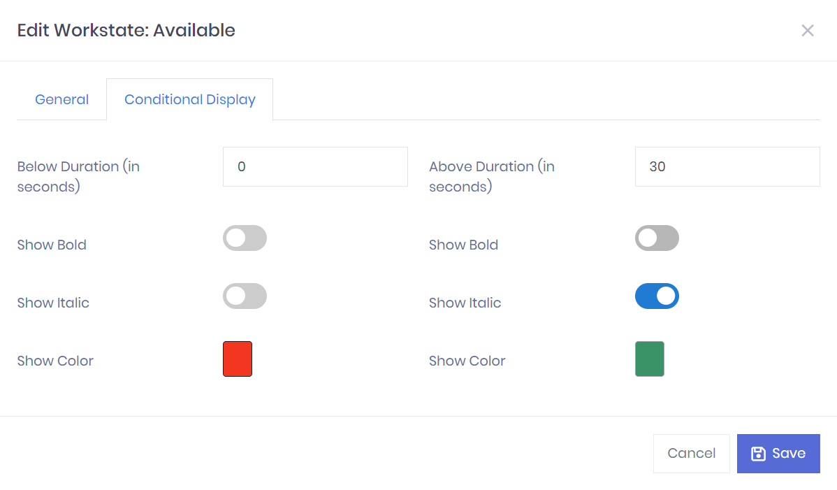 Workstate Conditional Display Configuration