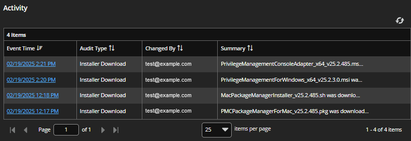 Configuration auditing listing events