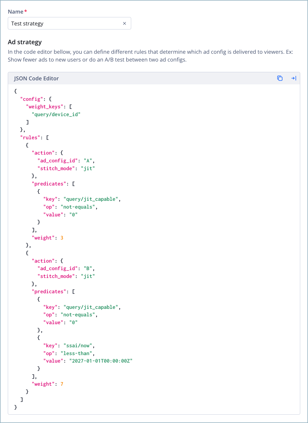 Ad strategy details page
