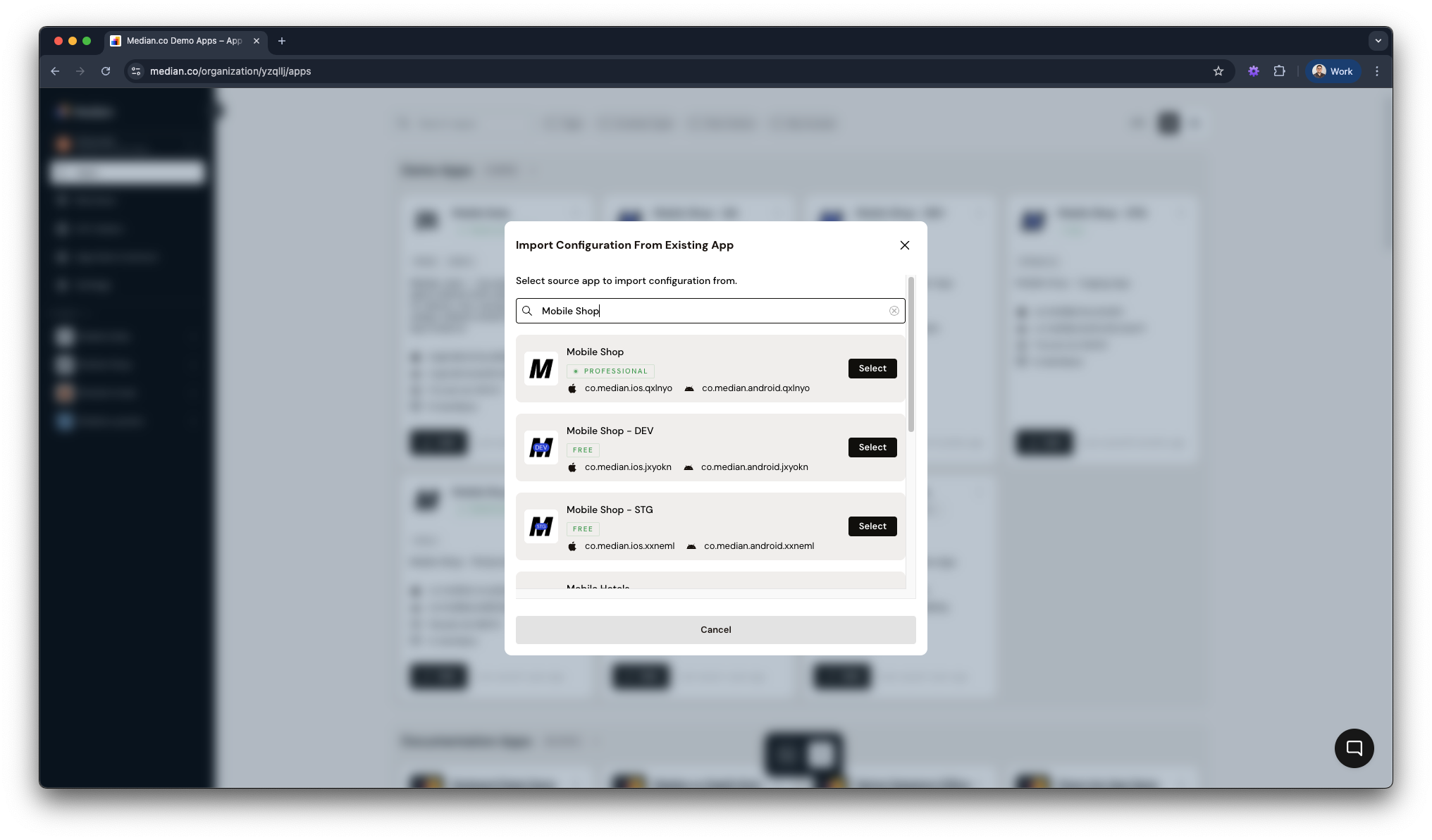 Import from Existing App - Step 1