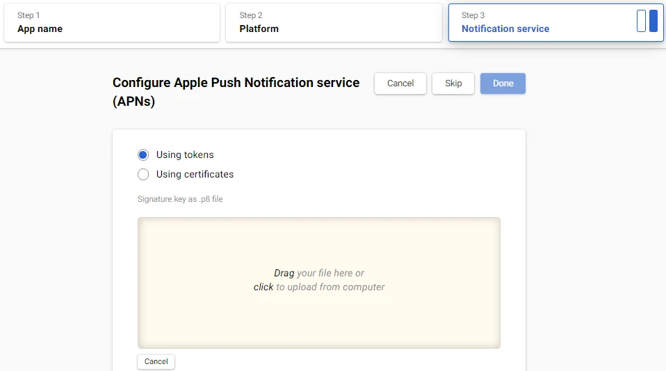 Apple push notification authentication key