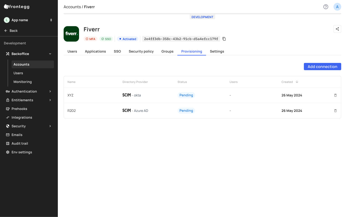 Adding a new SCIM connection via the backoffice