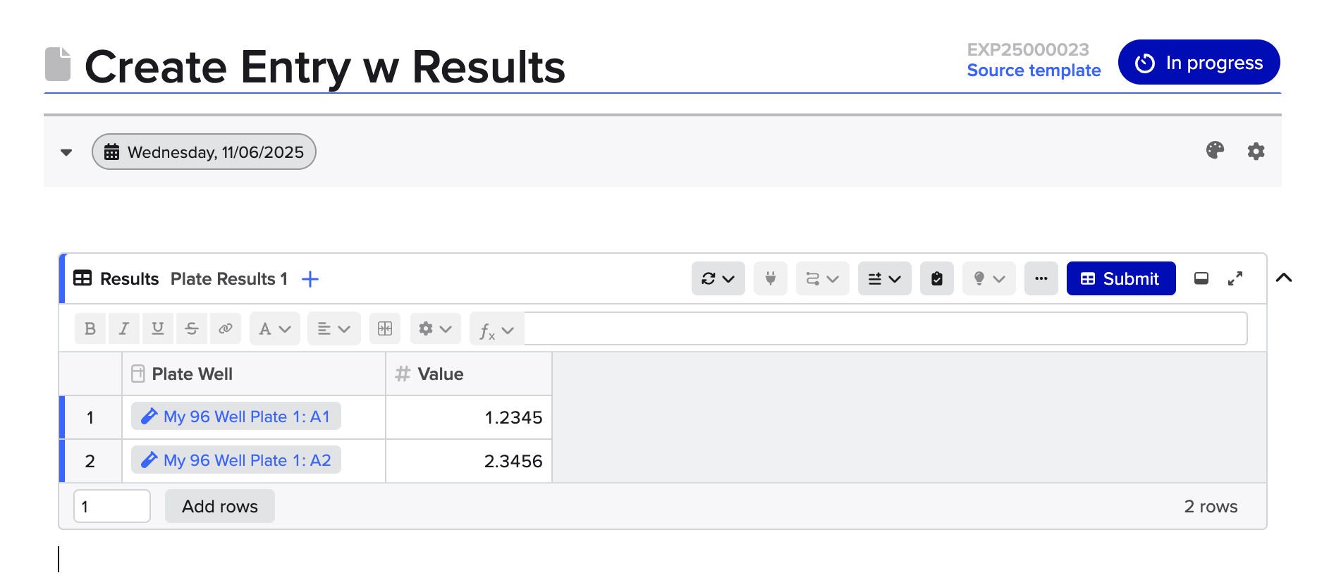 Entry successfully created in Benchling