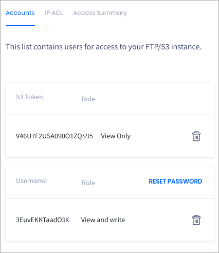 Screenshot of the sidebar with accounts for accessing recordings