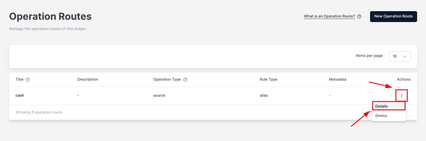 Figure 1. The option to edit an Operation Route on the Actions menu.