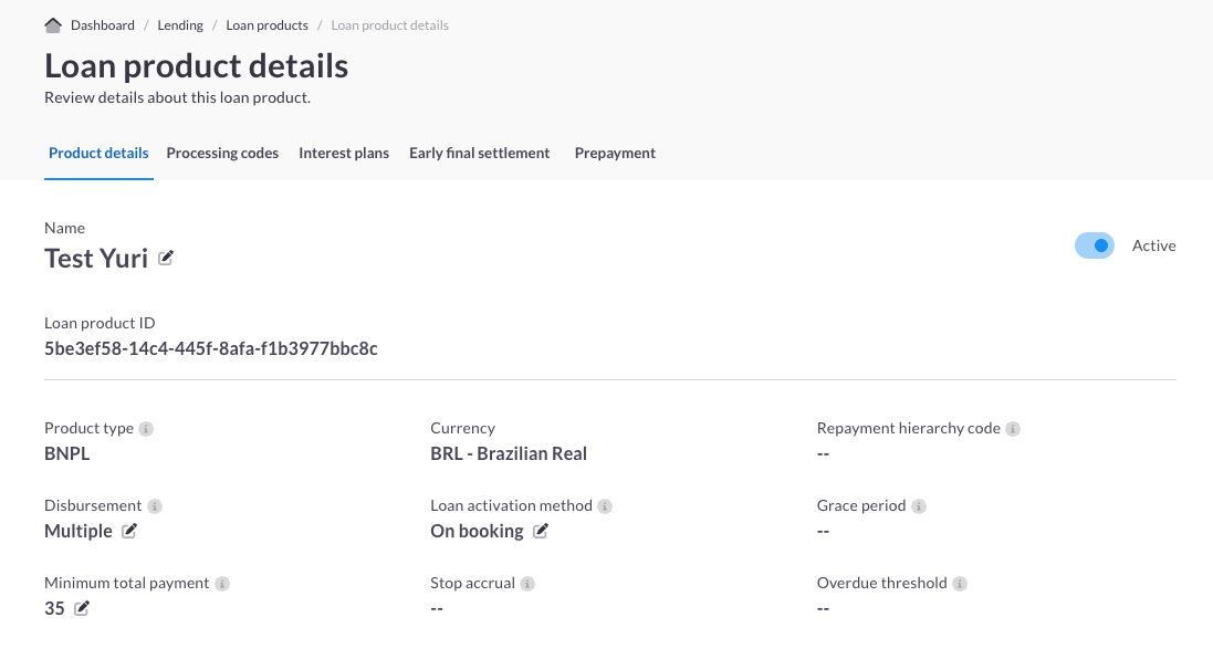 Loan product details screen