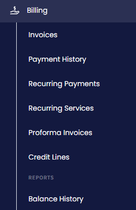 Screenshot of Balance History in the main menu
