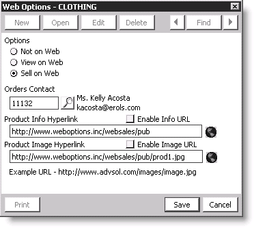 From Orders, select Set up tables > Product categories, select a category, and click Web Options