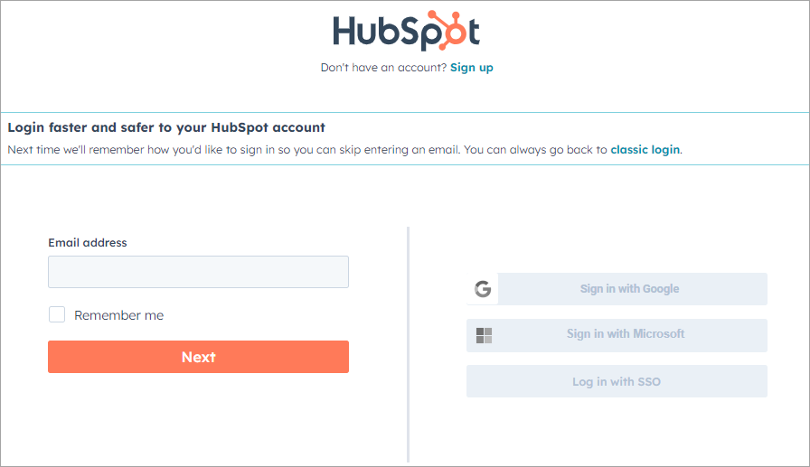 Screenshot with login page in Hubspot Marketplace.