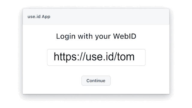Tom can use his WebID to login at the use.id App, the My Move app, the My Government app, etc... When he presses 'continue', he is redirected to an OIDC provider in his WebID profile doc.