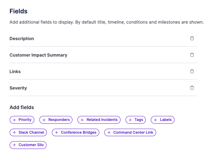 Choosing which fields to display in the new status page experience