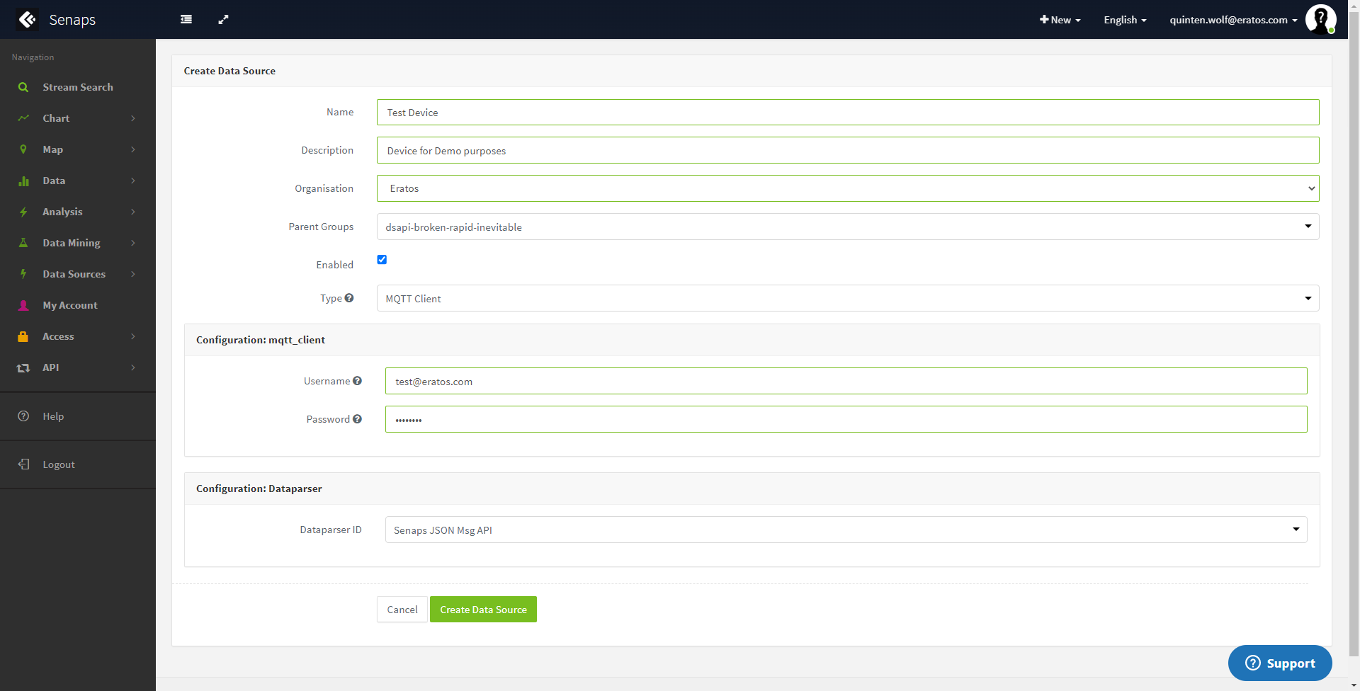 Sample Data Source Config