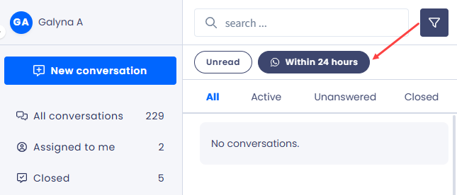 Screenshot of filter options