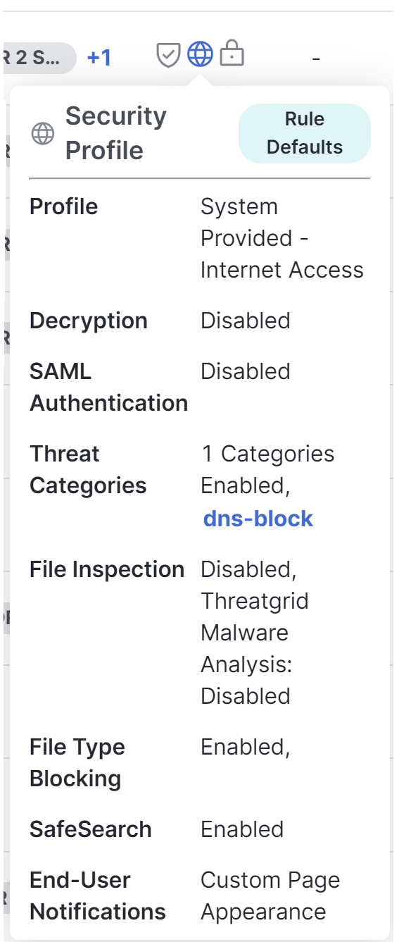 Security settings summary