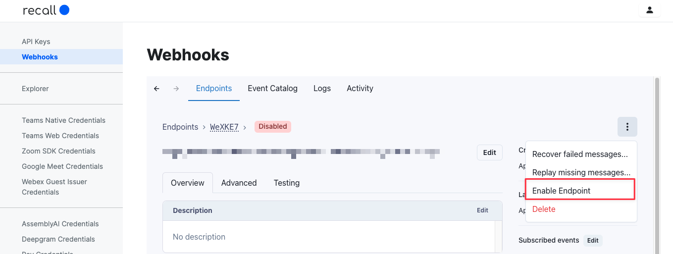 Re-enabling a webhook endpoint