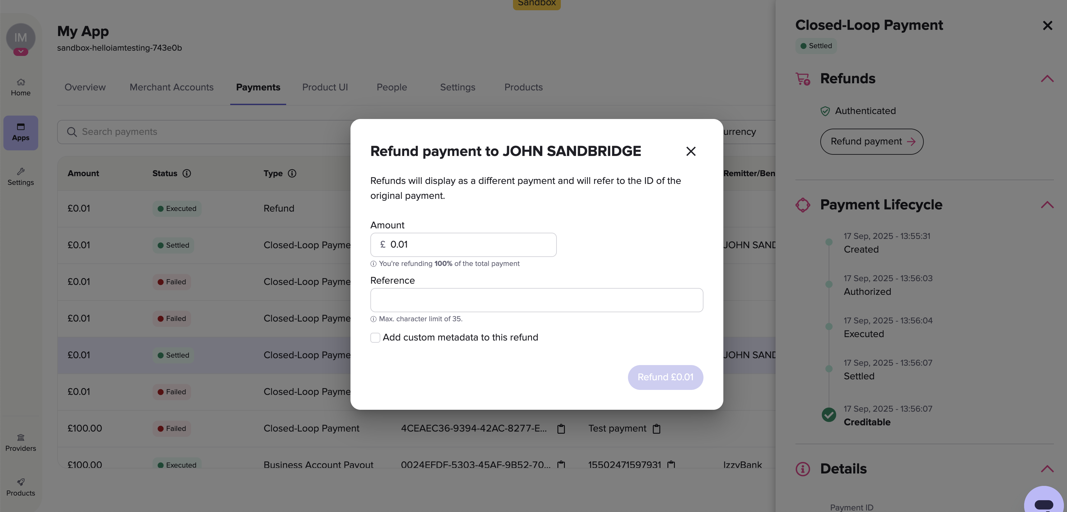 The refund dialog in Console.