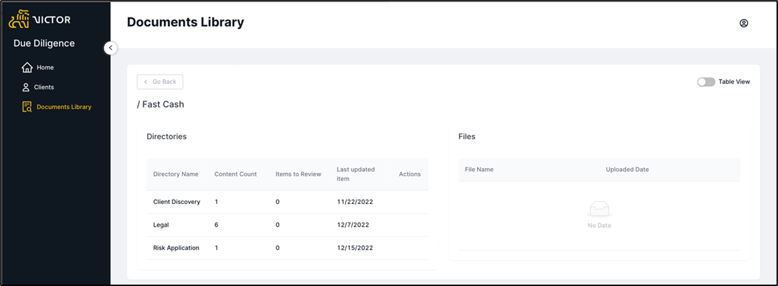 Figure 9. Document Directories as seen as a Client Viewer role